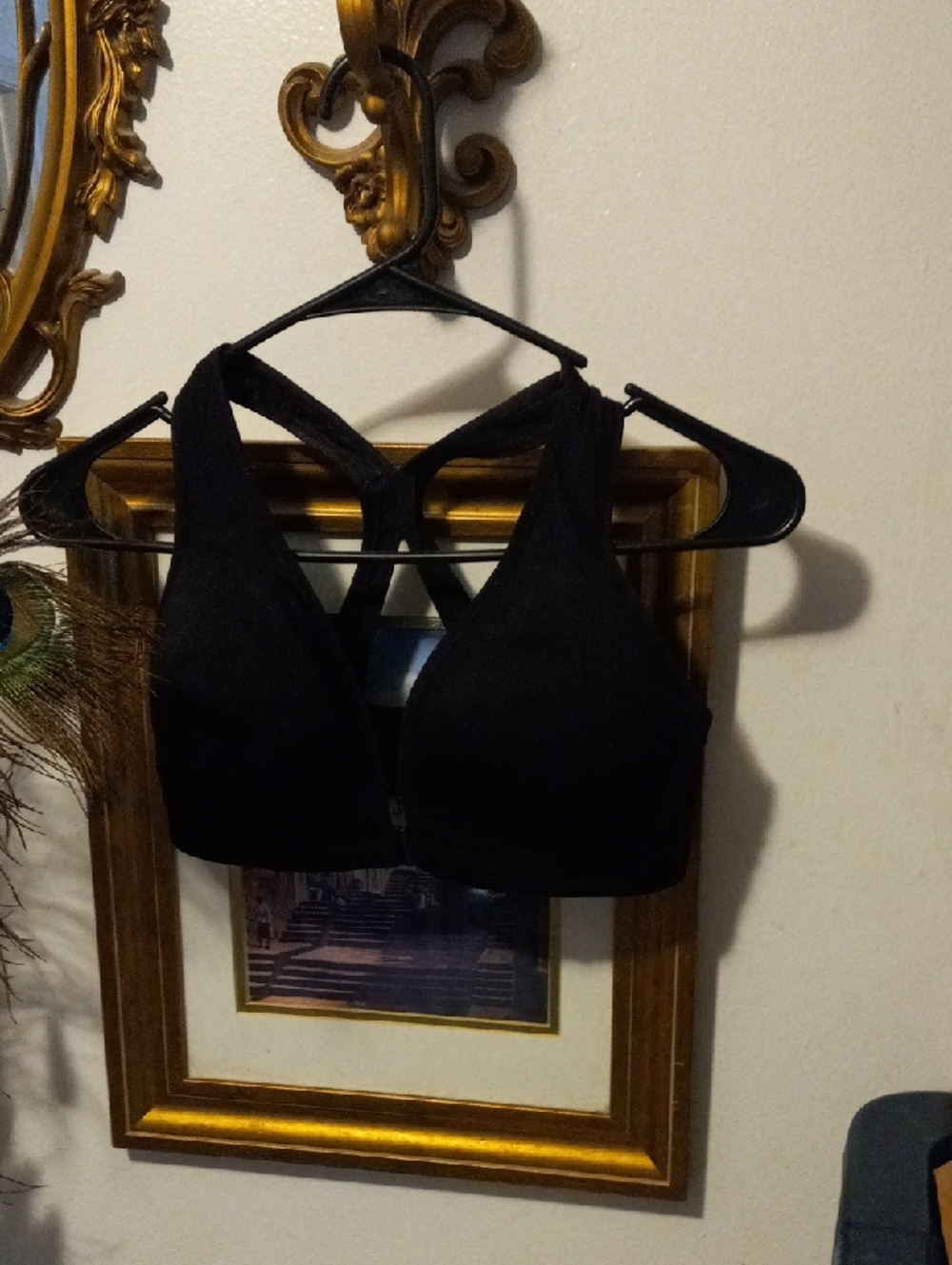 Athletic Works Black Front-Zip Racerback Sports Bra